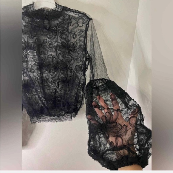 Floral whimsical Whimsigoth mesh lacebubble ballon sleeve Gothic goth blouse 2XL - Picture 3 of 7